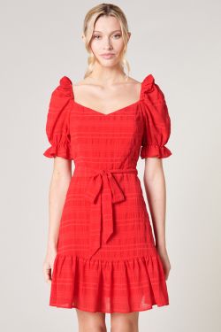 Taya Sweetheart Puff Sleeve Mini Dress - RED