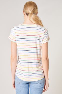 Your Favorite Rainbow Stripe Knit V Neck T Shirt