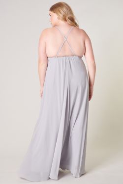 Divine High Neck Backless Maxi Dress Curve - LT-GREY