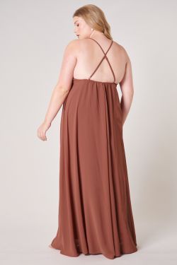 Divine High Neck Backless Maxi Dress Curve - RUST