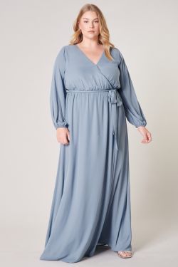 Wholehearted Faux Wrap Maxi Dress Curve - DUSTY-BLUE