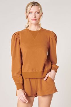 Deanna French Terry Puff Sleeve Sweatshirt - CAMEL