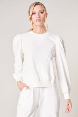 Deanna French Terry Puff Sleeve Sweatshirt - WHITE