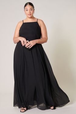 Divine High Neck Backless Maxi Dress Curve - BLACK