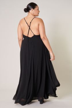 Divine High Neck Backless Maxi Dress Curve - BLACK