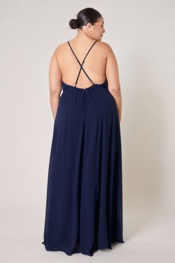 Divine High Neck Backless Maxi Dress Curve - NAVY
