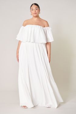 Enamored Off the Shoulder Ruffle Dress Curve - IVORY