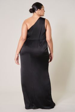 Prestige One Shoulder Asymmetrical Maxi Dress Curve - BLACK