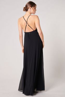 Divine High Neck Backless Maxi Dress - BLACK