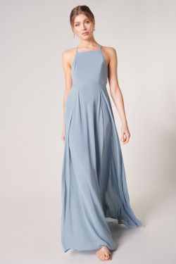 Divine High Neck Backless Maxi Dress - DUSTY-BLUE