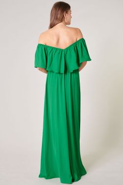Enamored Off the Shoulder Ruffle Dress - KELLY-GREEN