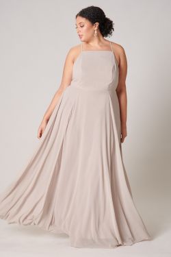 Divine High Neck Backless Maxi Dress Curve - TAUPE