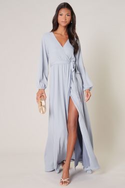Wholehearted Faux Wrap Maxi Dress - Baby Blue