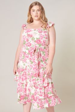 Truth Be Told Guayana Ruffle Tiered Midi Dress Curve