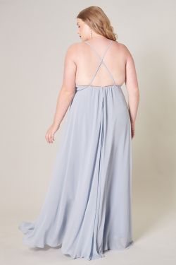 Divine High Neck Backless Maxi Dress Curve - Baby Blue
