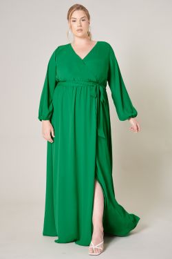 Wholehearted Faux Wrap Maxi Dress Curve - KELLY-GREEN