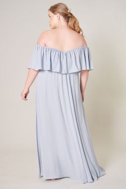 Enamored Off the Shoulder Ruffle Dress Curve - Baby Blue
