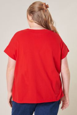 Roselyn V-Neck Drop Shoulder Cotton Knit T-Shirt Curve