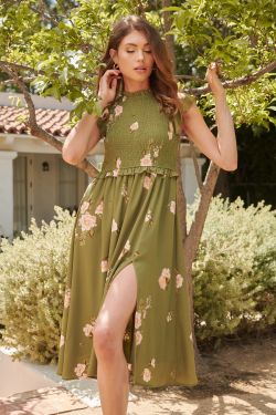 Matcha Blossom Smocked Midi Dress