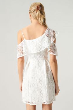 Christabelle Lace One Shoulder Asymmetrical Mini Dress - WHITE