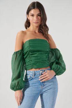 Dreya Ruched Off the Shoulder Top - KELLY-GREEN