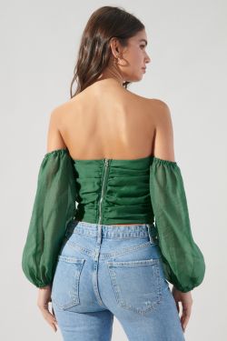 Dreya Ruched Off the Shoulder Top - KELLY-GREEN
