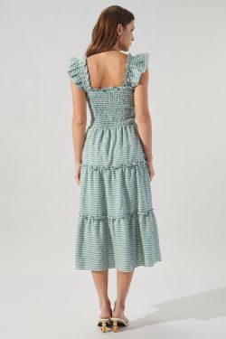 Mary Anne Gingham Midi Dress - GREEN