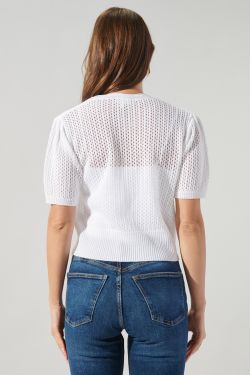 Leighton Short Sleeve Crochet Knit Cardigan - WHITE