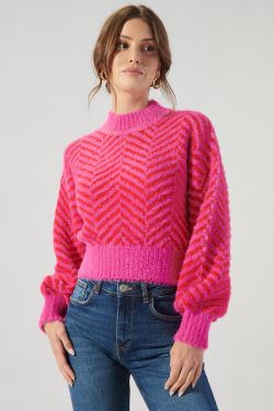 Cheshire Eyelash Chevron Sweater - RED-FUCHSIA
