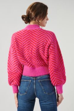 Cheshire Eyelash Chevron Sweater - RED-FUCHSIA