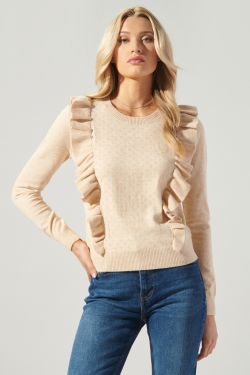 Iceland Ruffle Pointelle Sweater - OATMEAL