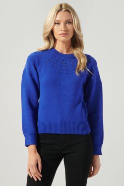 Jamie Pointelle Sweater - COBALT-BLUE
