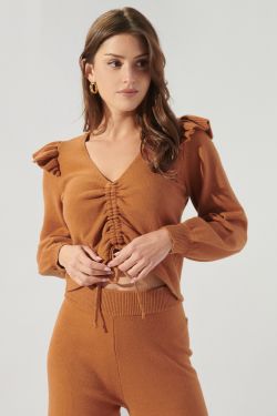 Dallas Ruched Front Ruffle Sweater