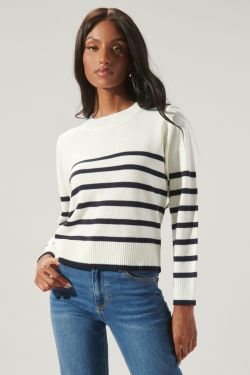 Chantilly Striped Cropped Sweater - CREAM-NAVY