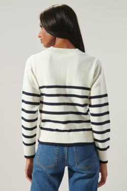 Chantilly Striped Cropped Sweater - CREAM-NAVY