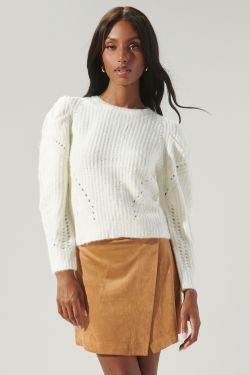 Rubia Gathered Sleeve Pointelle Sweater - CREAM