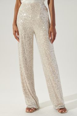 Friday Nights High Waisted Sequin Pants - CHAMPAGNE