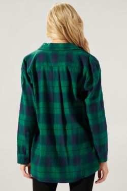 Arlee Plaid Boyfriend Flannel Shirt - GREEN-BLACK