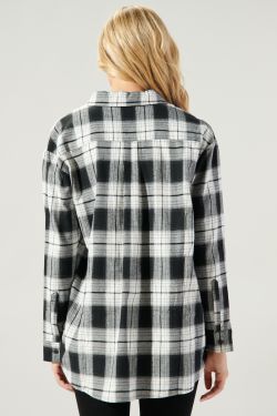 Arlee Plaid Boyfriend Flannel Shirt - WHITE-BLACK