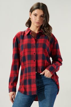 Arlee Plaid Boyfriend Flannel Shirt - RED-BLACK