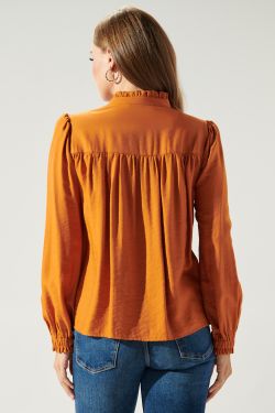 Warm Hearted Button Front Blouse - RUST