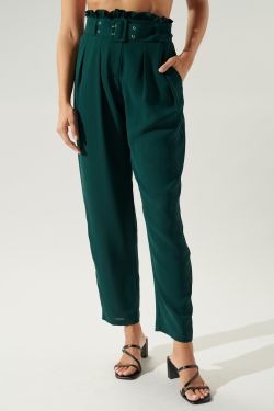 Riley Paper Bag Tapered Trousers - EMERALD
