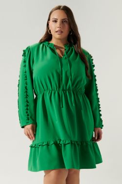 Karly Ruffle Frilled Shift Dress Curve - KELLY-GREEN