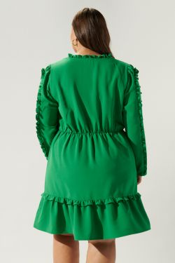 Karly Ruffle Frilled Shift Dress Curve - KELLY-GREEN