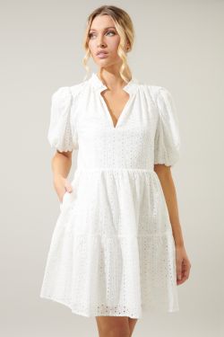 Jacey Babydoll Eyelet Mini Dress - WHITE