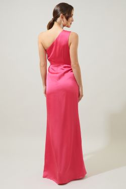 Prestige One Shoulder Asymmetrical Maxi Dress - FUCHSIA