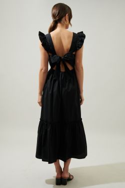 Avila Poplin Tie Back Midi Dress - BLACK