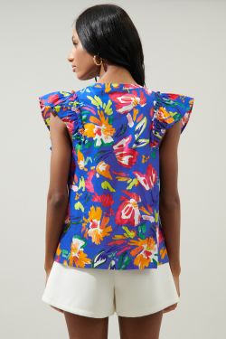 Esby Floral Strokes Vance Button Front Blouse