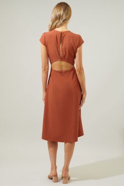Everbloom Cutout Midi Dress - RUST-BROWN