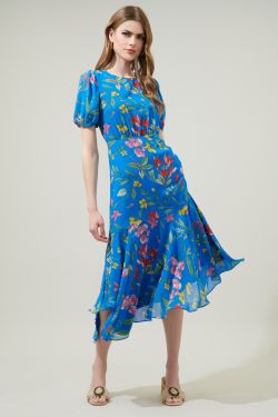 Fiona Floral Balboa Asymmetrical Midi Dress